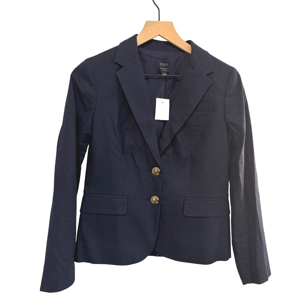 New J.Crew Schoolboy Blazer Women 2 XS Navy Blue Linen Cotton Blend Fully Lined